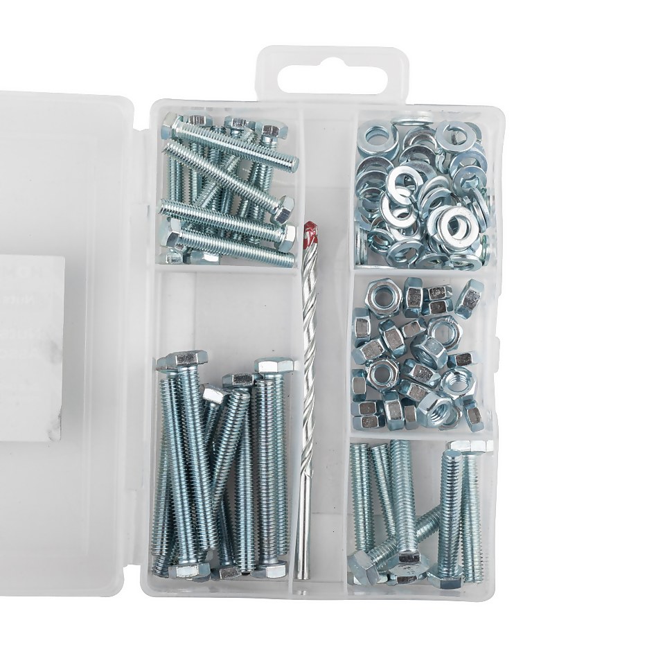 Homebase Zinc Plated Nut Bolt Kit with Drill Bit Assorted 105 Pack