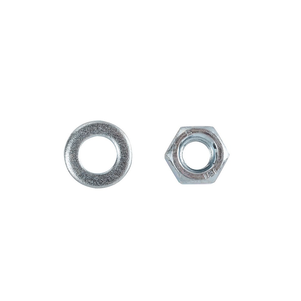 Homebase Zinc Plated Hex Nut & Washer M16 5 Pack