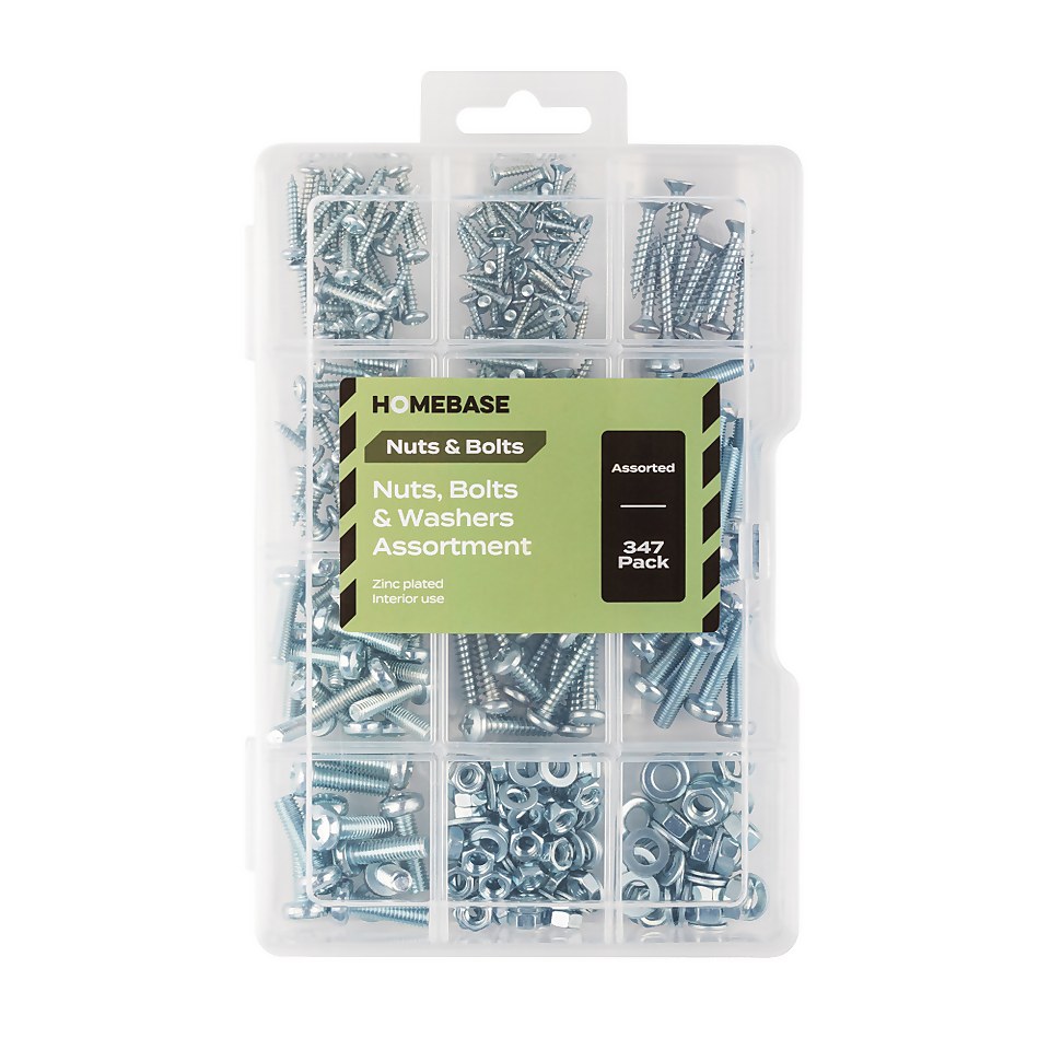 Homebase Zinc Plated Nut Bolt and Washer Assorted 347 Pack