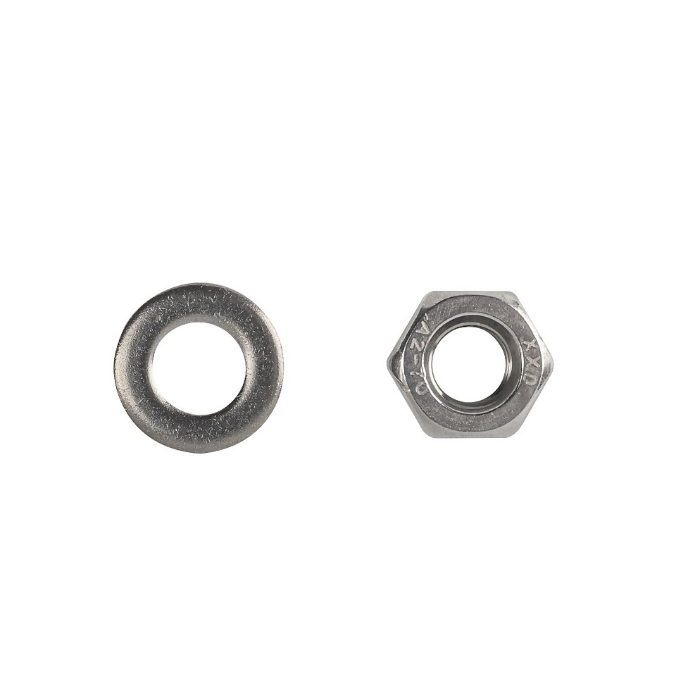 Homebase Stainless Steel Hex Nut & Washer M10 5 Pack