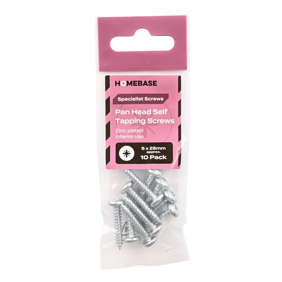 Homebase Zinc Plated Self Tapping Screw Pan Head 5 X 25mm 10 Pack