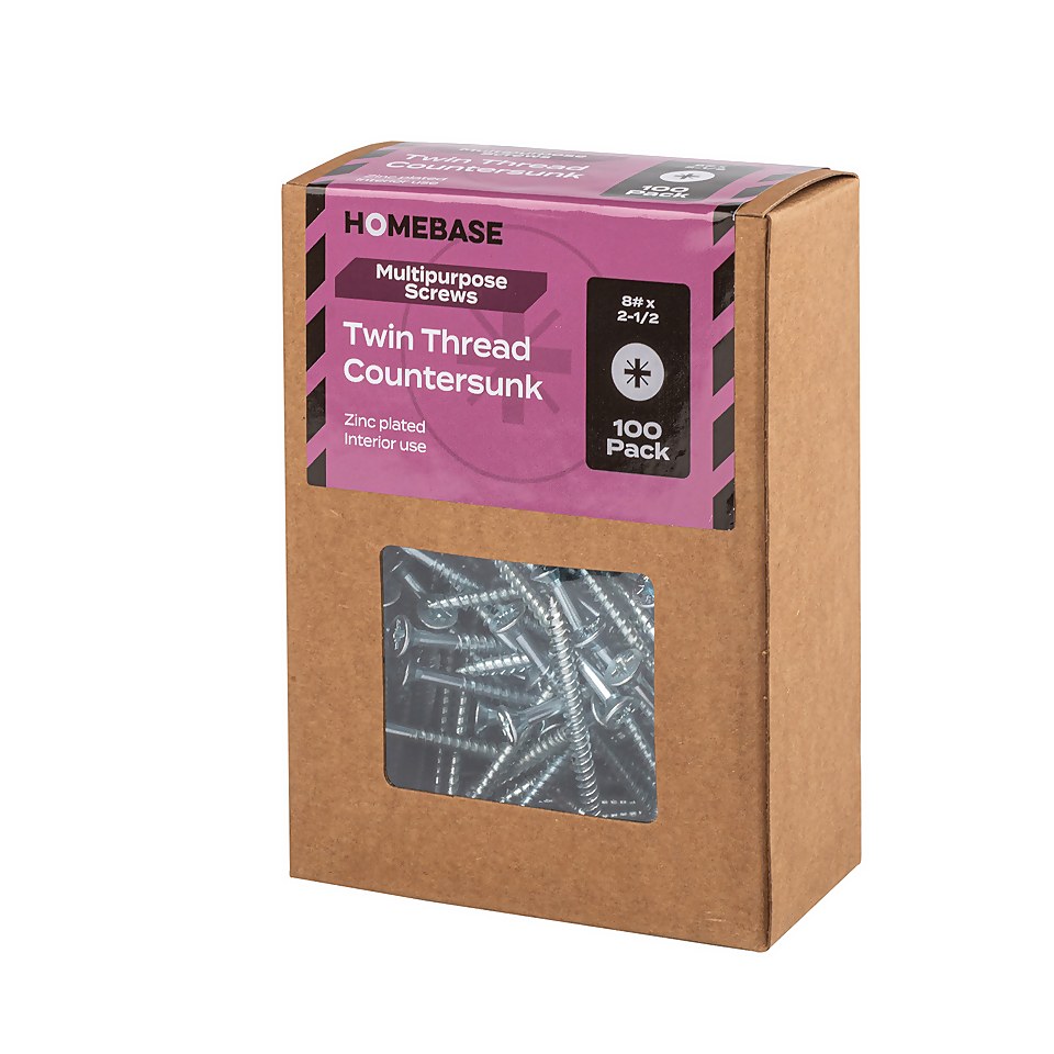 Homebase Zinc Plated Twin Thread Screw 4 X 65mm 100 Pack