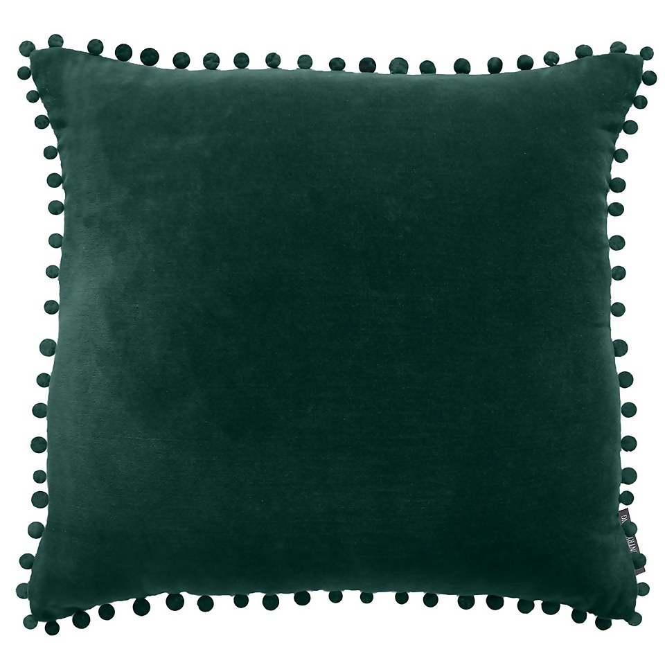 Country Living Velvet Pom Pom Cushion - Dark Green -45x45cm