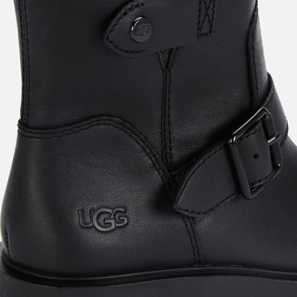 UGG Women's Saoirse Waterproof Leather Biker Boots - Black, Worldwide  Delivery