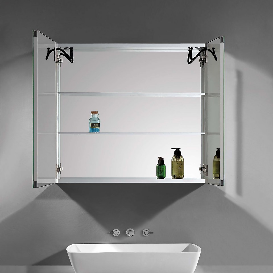 Badminton Double Door Bathroom Mirror Cabinet - 700x800mm