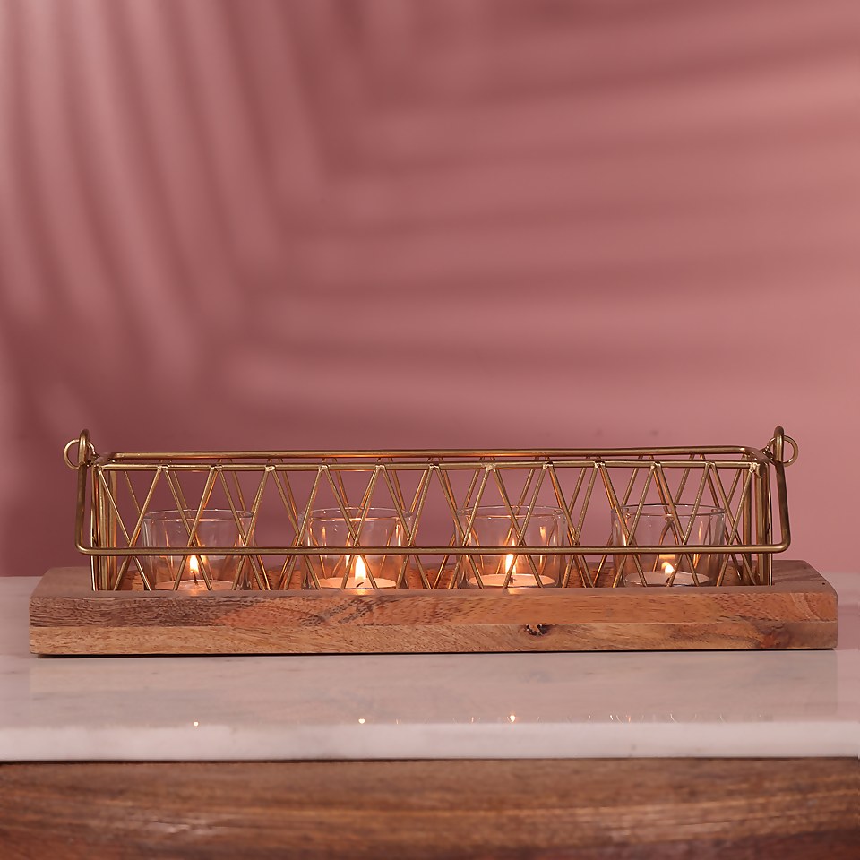 Country Living Wood Candle Holder with Handle