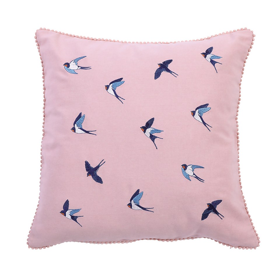 Embroidered Swallows Cushion