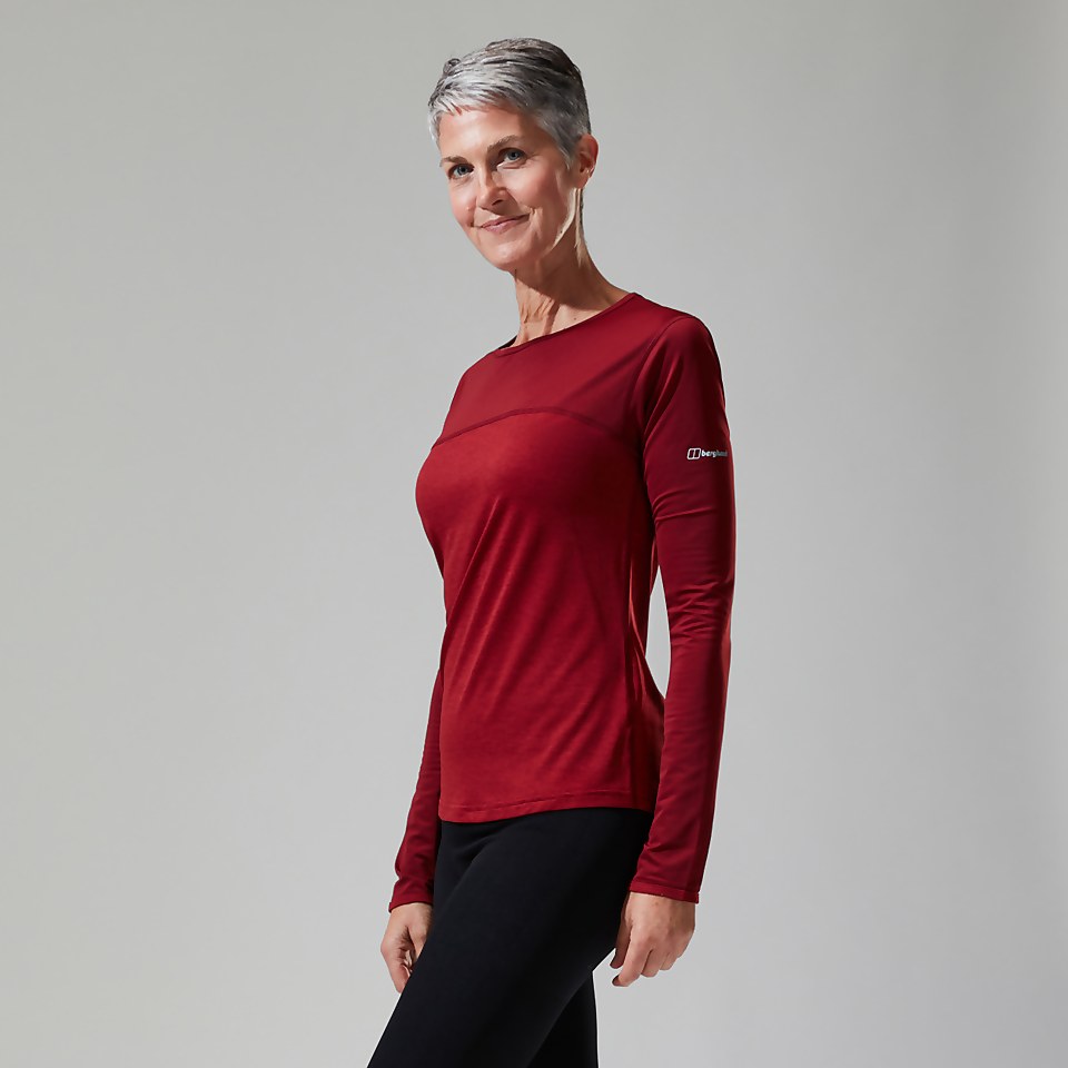 Women's Voyager Tech Tee Long Sleeve Crew -Red