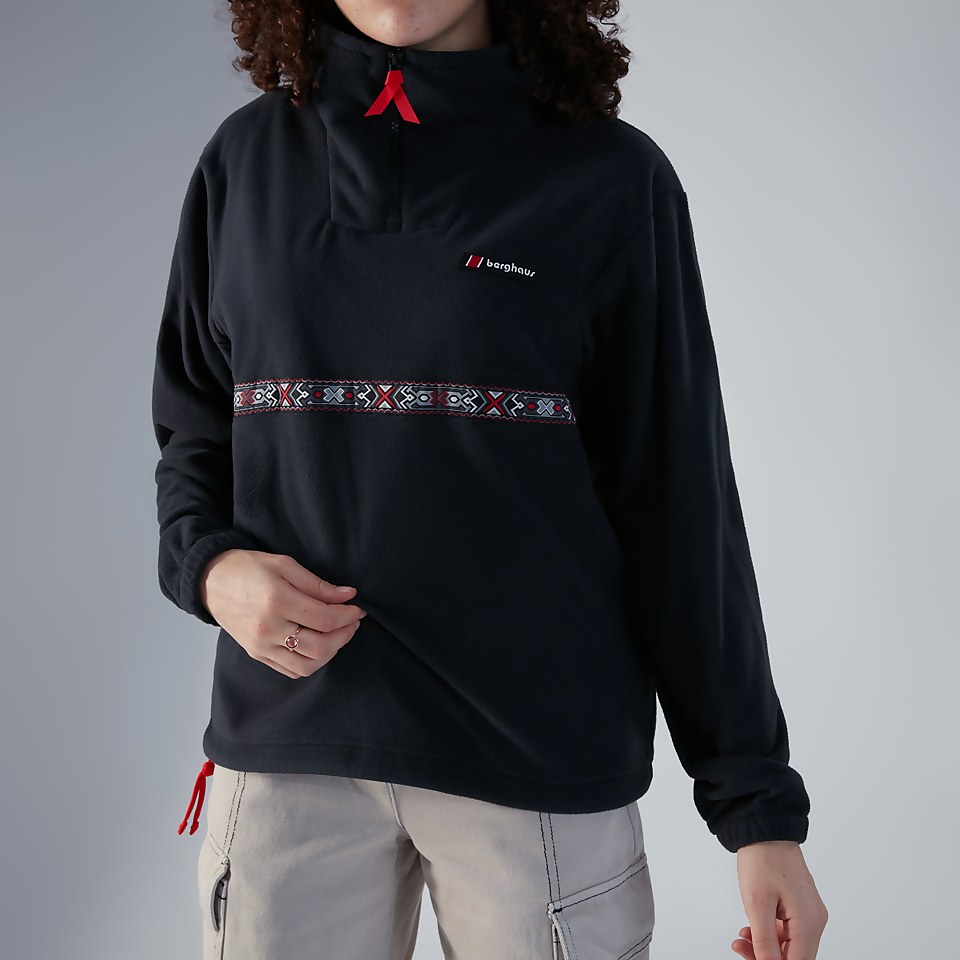 Women's Oversized Aztec Half-zip Fleece - Black