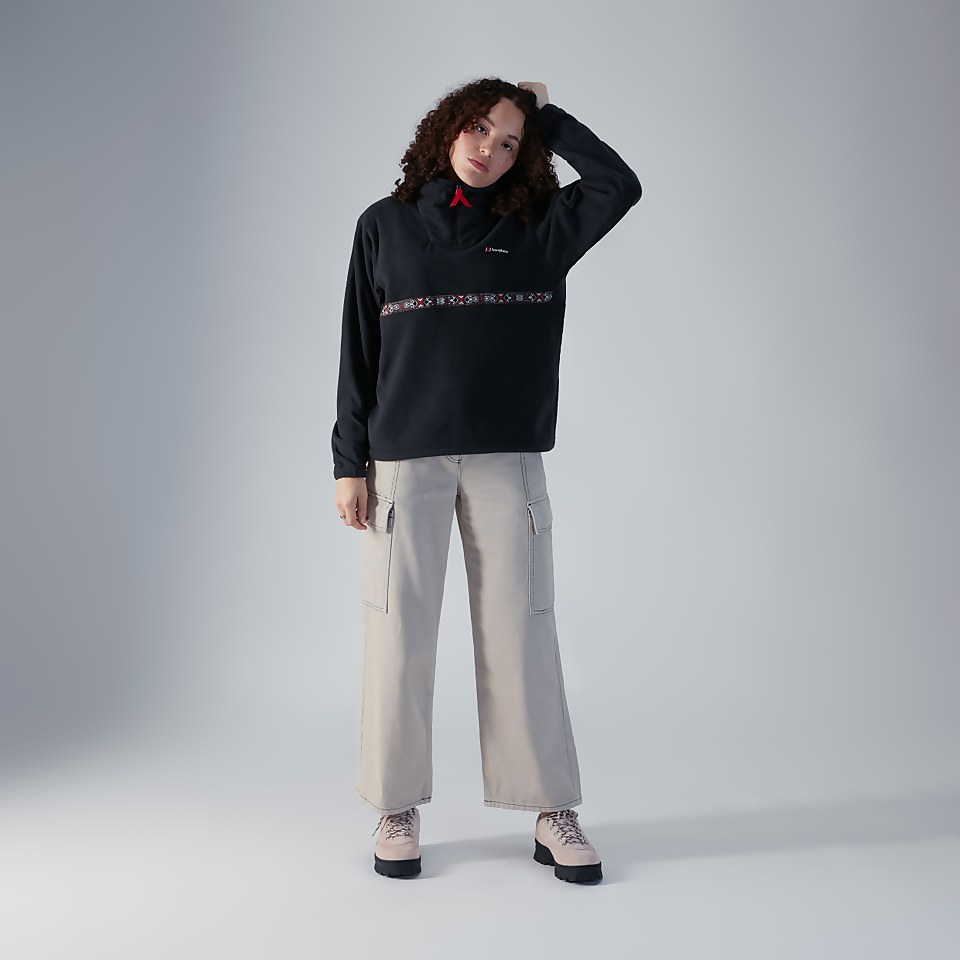 Women's Oversized Aztec Half-zip Fleece - Black