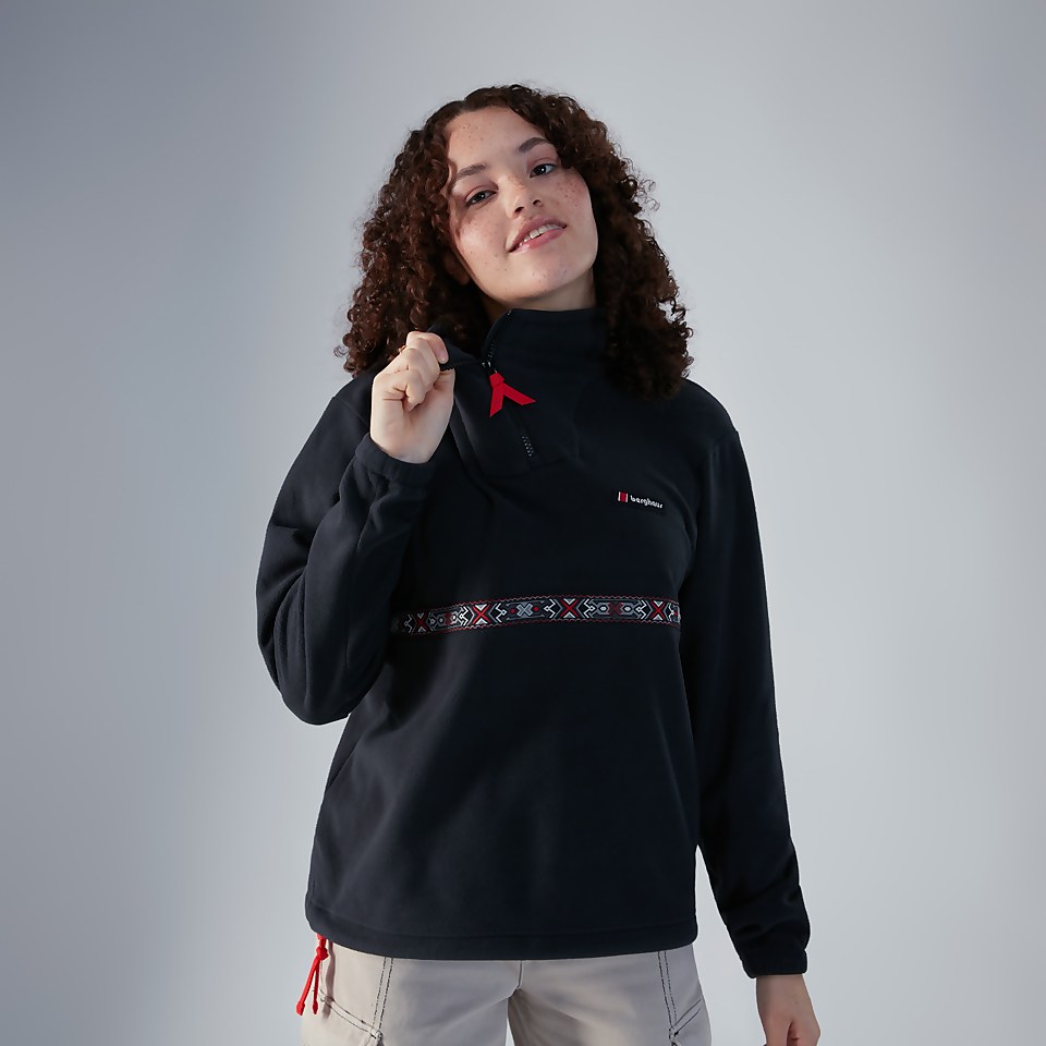 Women's Oversized Aztec Half-zip Fleece - Black