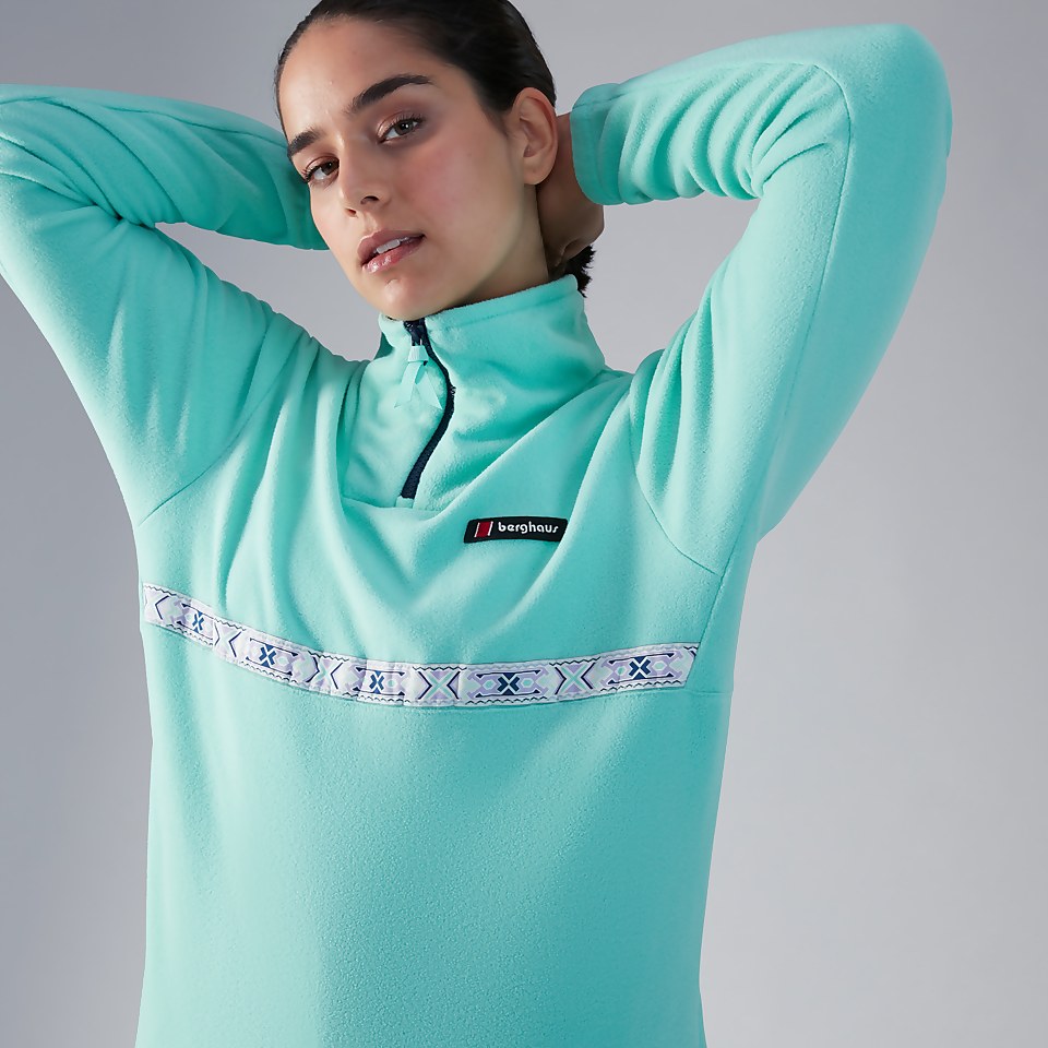 Women's Oversized Aztec Half Zip Fleece - Turquoise