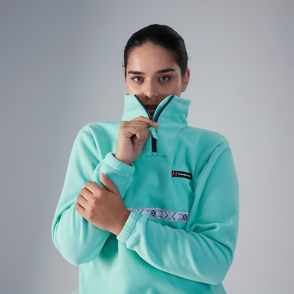 Women's Oversized Aztec Half Zip Fleece - Turquoise