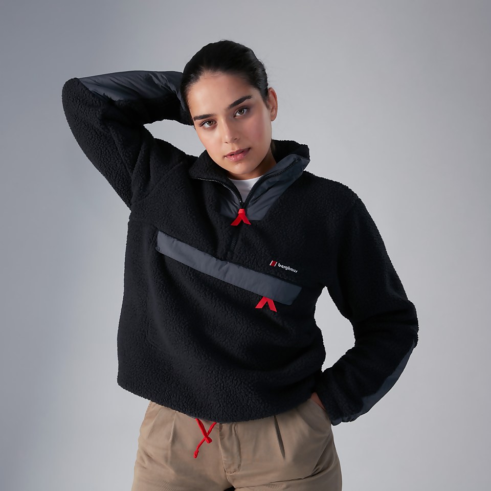 Unisex Oversized Fleece Half Zip Smock - Black/Grey
