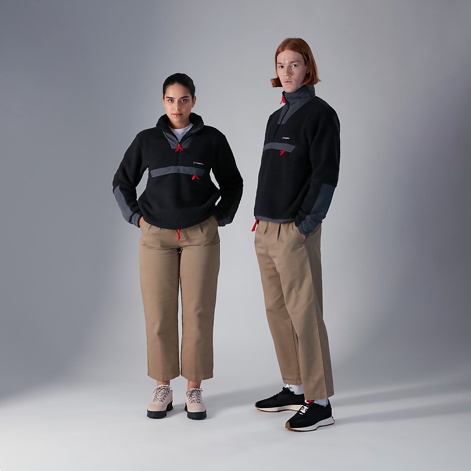 Unisex Oversized Fleece Half Zip Smock - Black/Grey