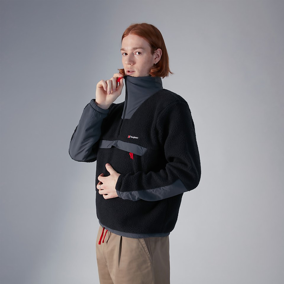 Unisex Oversized Fleece Half Zip Smock - Black/Grey