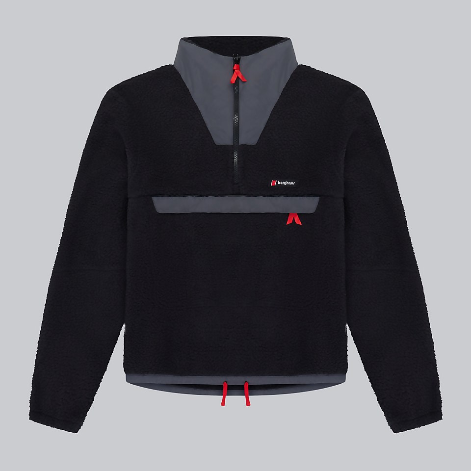 Unisex Oversized Fleece Half Zip Smock - Black/Grey