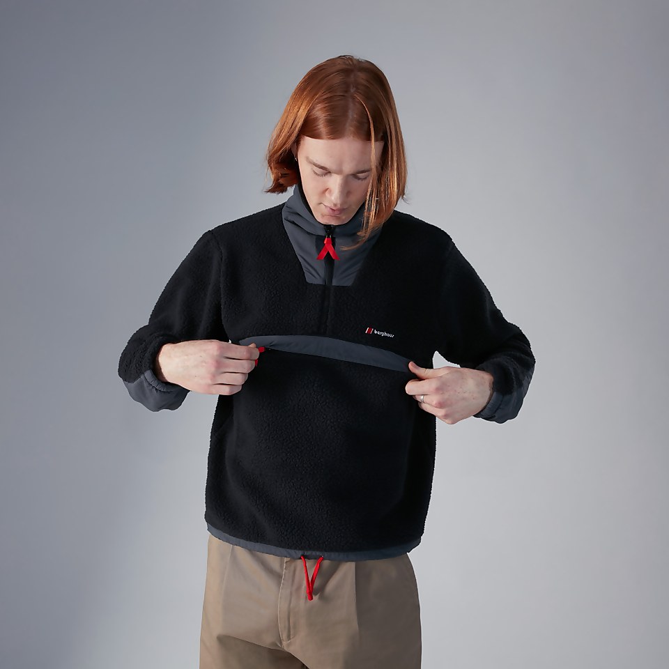 Unisex Oversized Fleece Half Zip Smock - Black/Grey