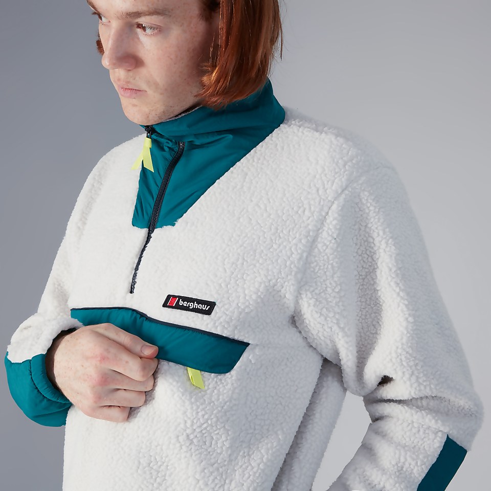 Unisex Oversized Fleece Half Zip Smock - Natural / Green