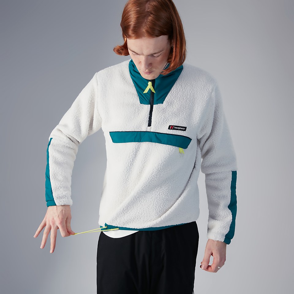 Unisex Oversized Fleece Half Zip Smock - Natural / Green