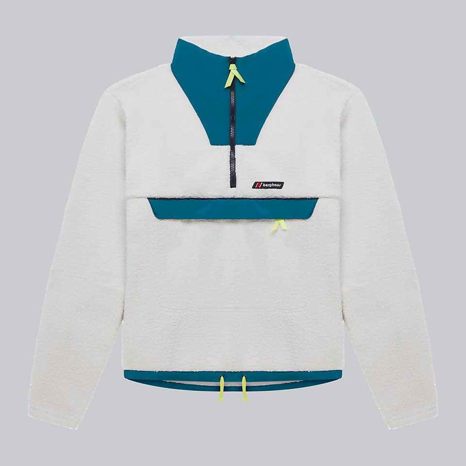 Unisex Oversized Fleece Half Zip Smock - Natural / Green