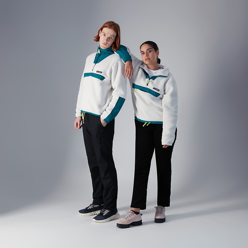 Unisex Oversized Fleece Half Zip Smock - Natural / Green