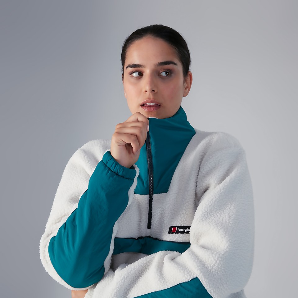 Unisex Oversized Fleece Half Zip Smock - Natural / Green