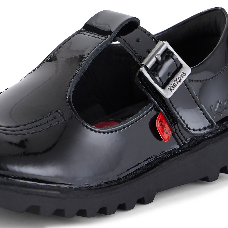 Junior Girls Kick T Bar Patent Leather Black