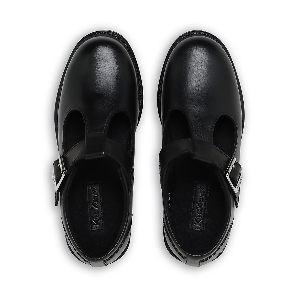 Junior Girls Lach T-Bar Leather Black
