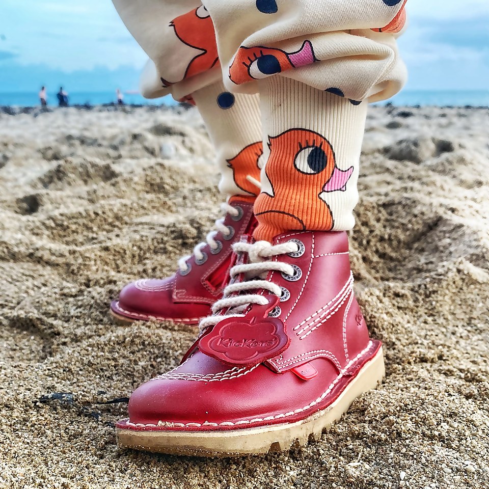 Junior Unisex Kick Hi Zip Leather Red