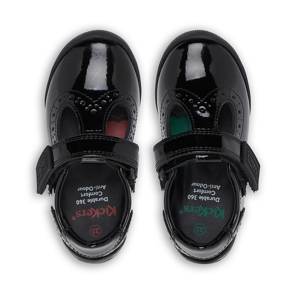 Infant Girls Bridie Brogue T-Vel Patent Leather Black