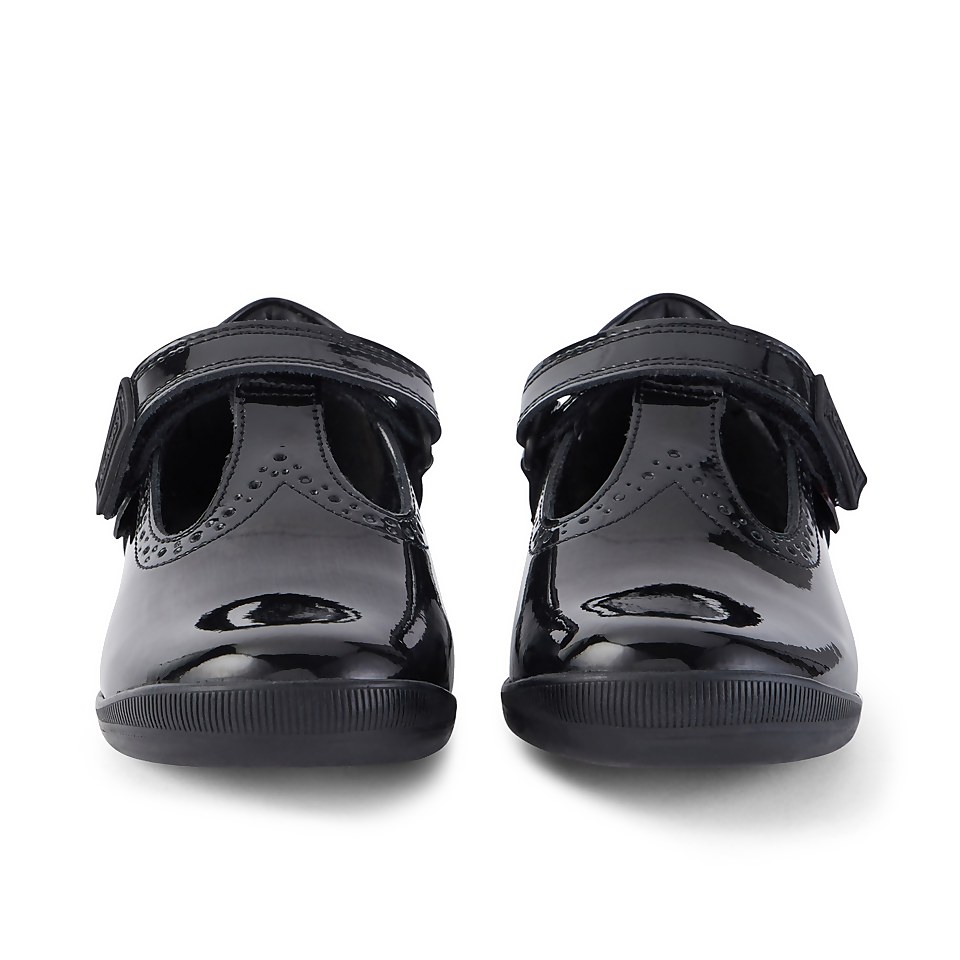 Junior Girls Bridie Brogue T-Vel Patent Leather Black