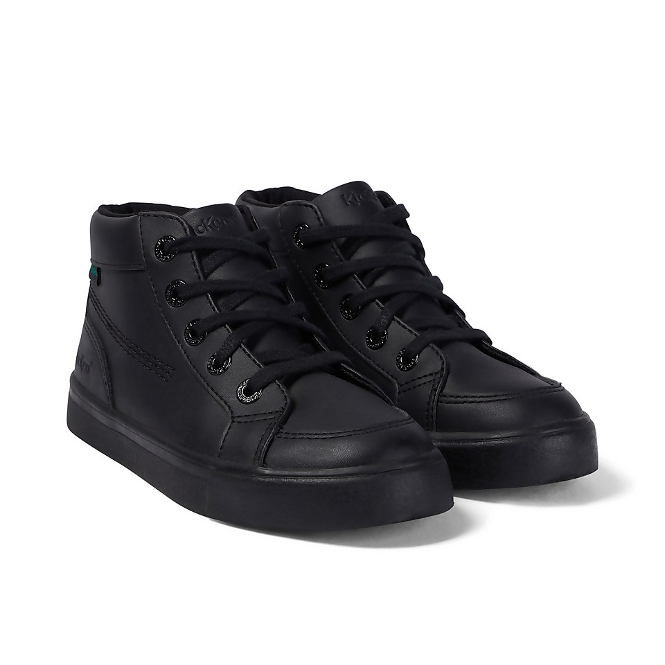 Kickers Junior Tovni Hi Leather Lace Up Boots - Black - 1 4