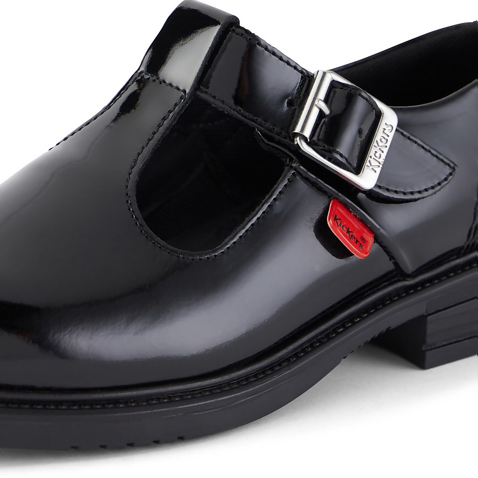 Junior Girls Lach T-Bar Patent Leather Black