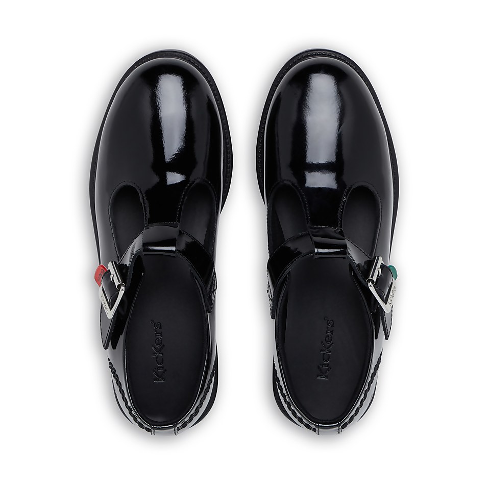Junior Girls Lach T-Bar Patent Leather Black