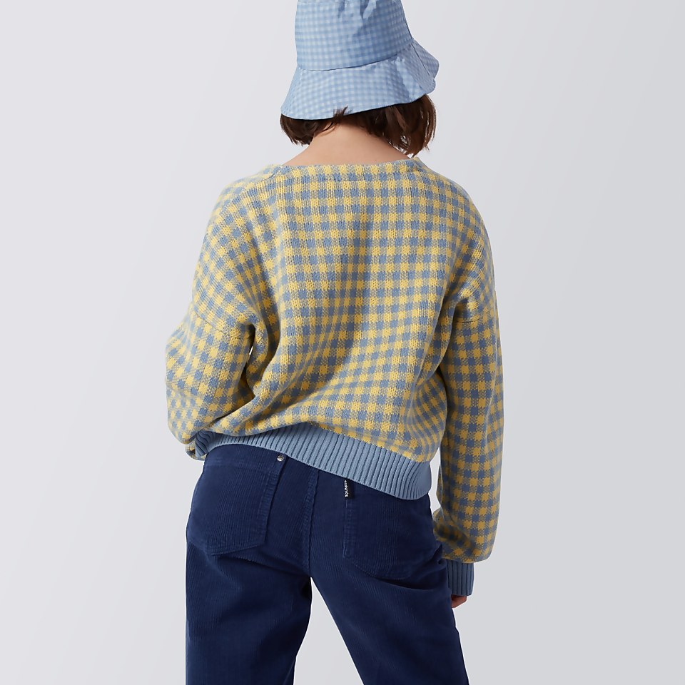 Women's Jacquard Gingham Knit Cardigan Yellow