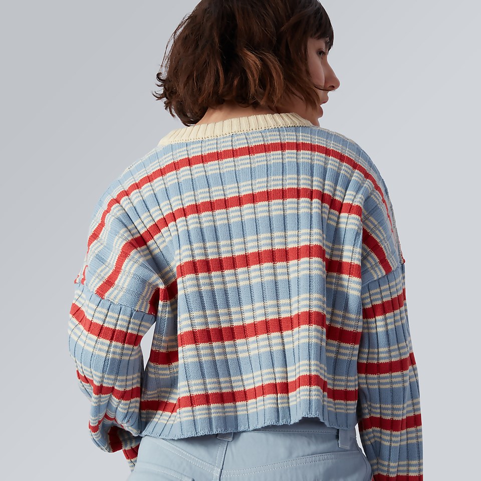 Women's V-Neck Rib Stripe Knit Jumper Multi