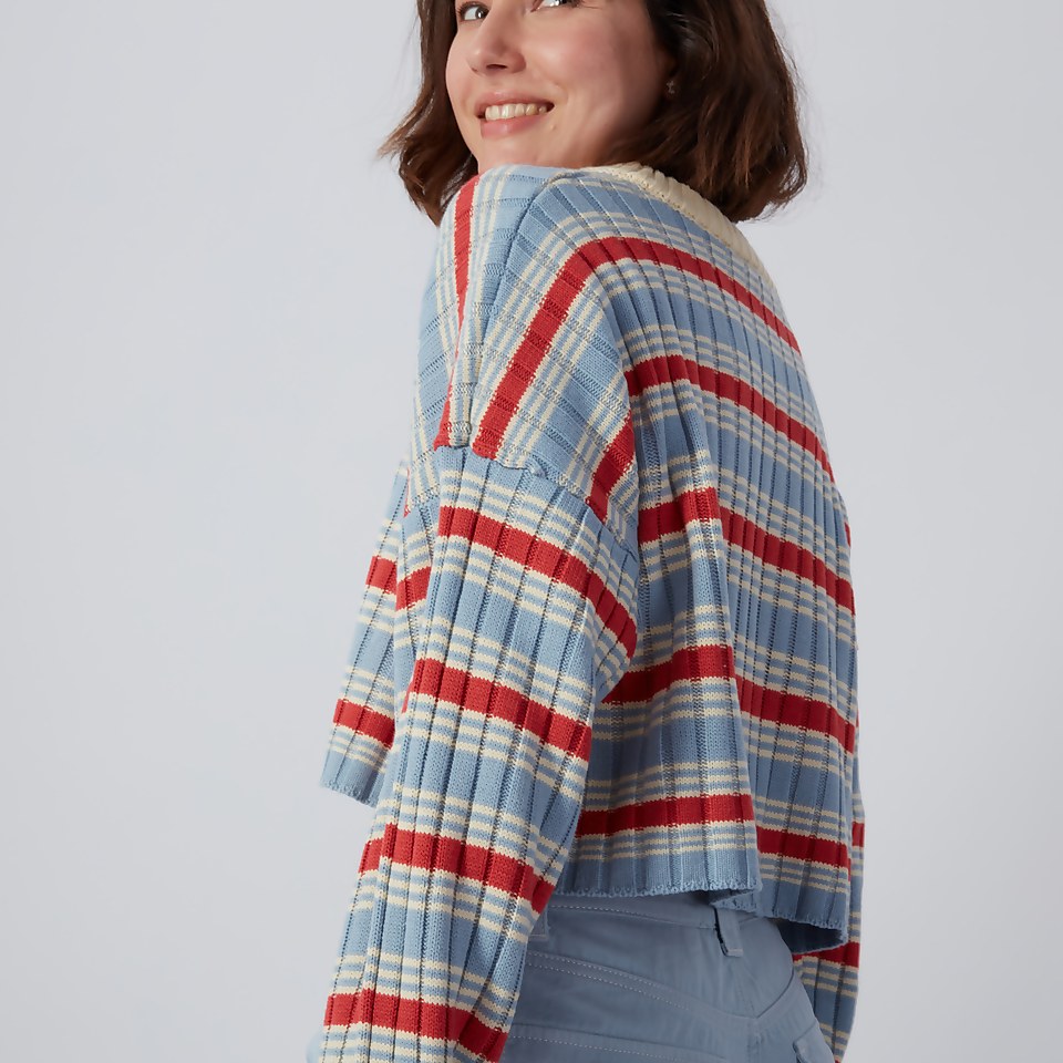 Women's V-Neck Rib Stripe Knit Jumper Multi