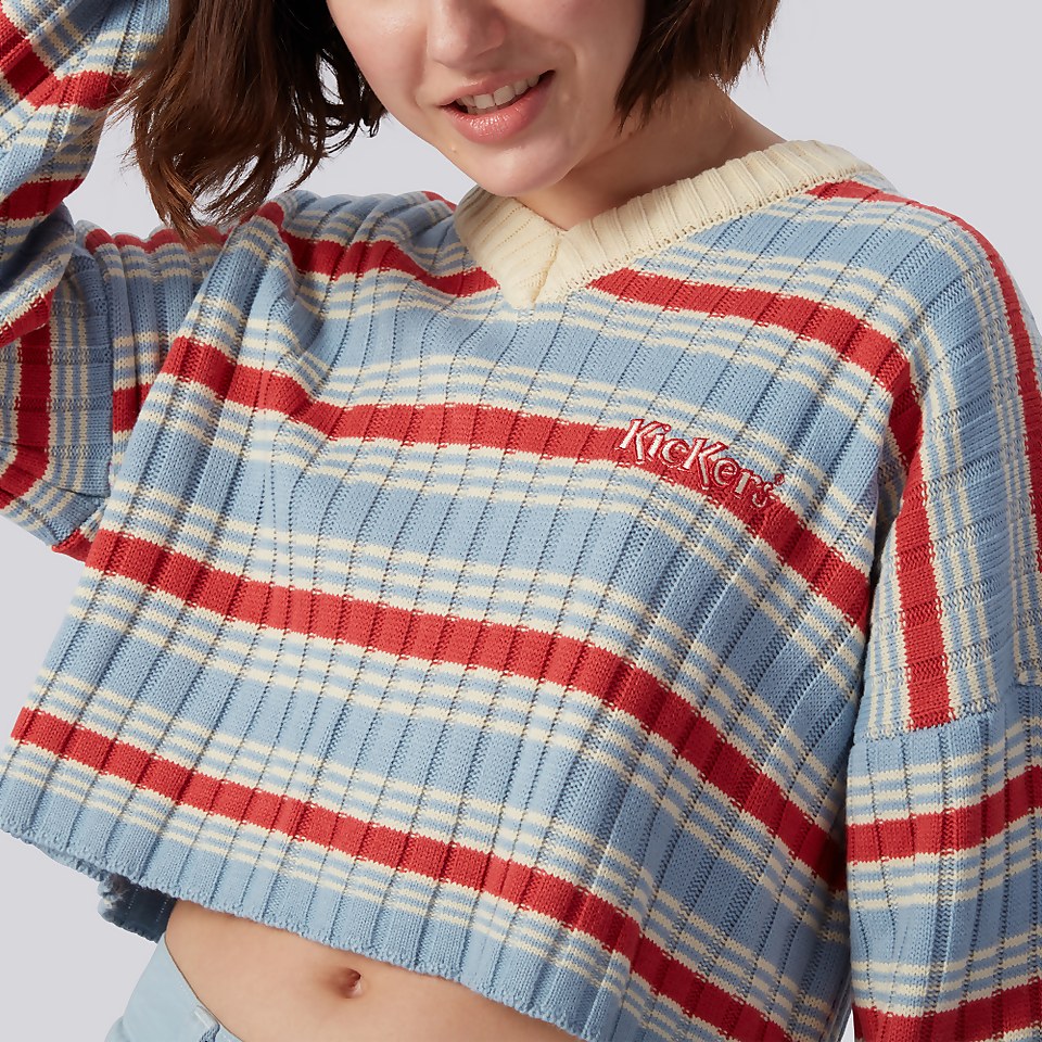 Women's V-Neck Rib Stripe Knit Jumper Multi