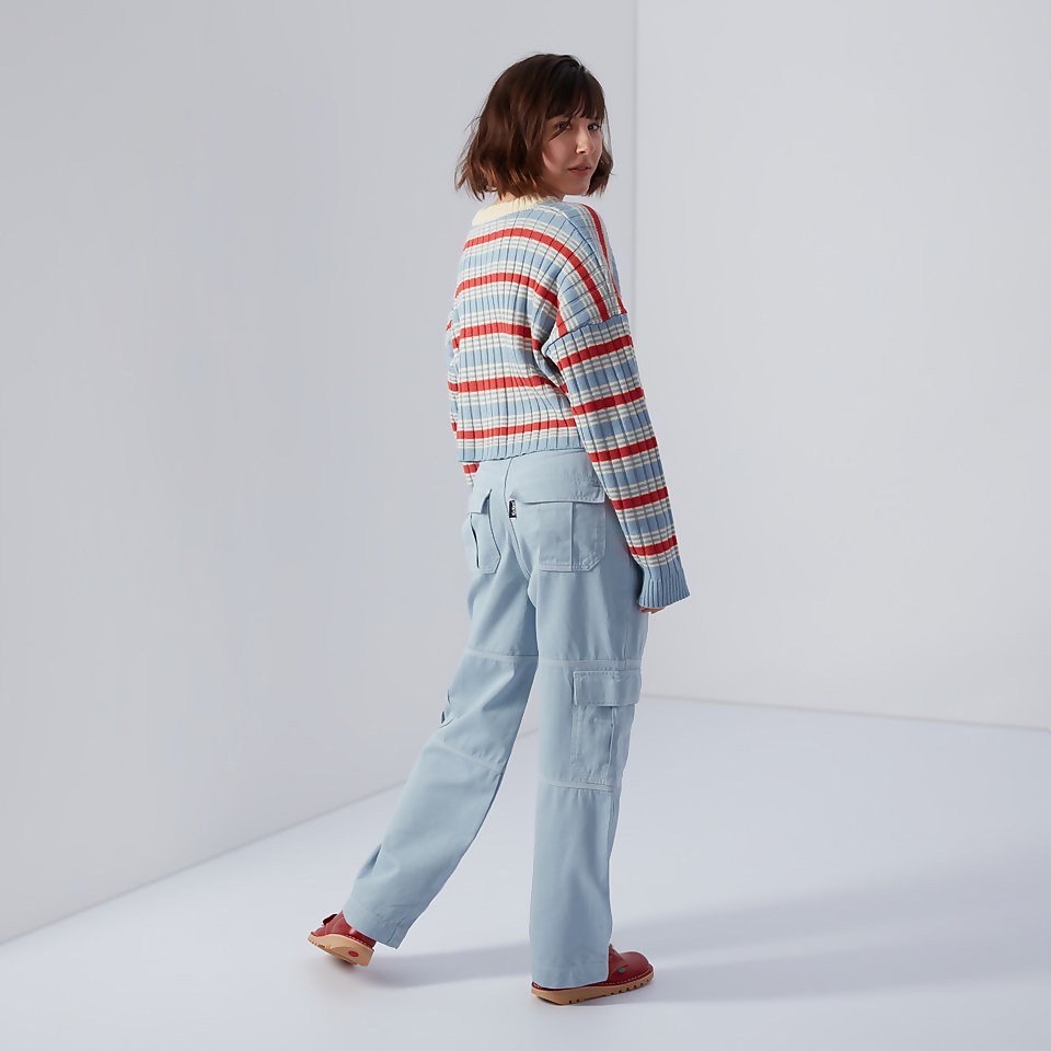 Women's V-Neck Rib Stripe Knit Jumper Multi
