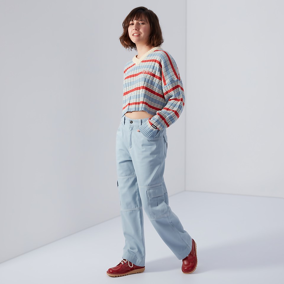 Women's V-Neck Rib Stripe Knit Jumper Multi