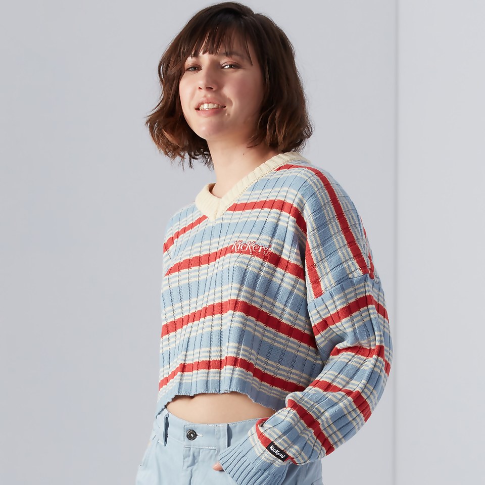 Women's V-Neck Rib Stripe Knit Jumper Multi