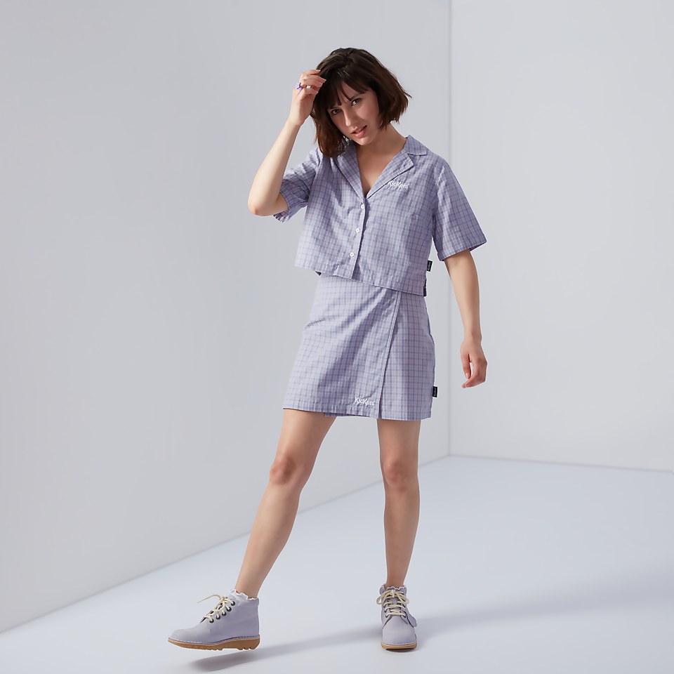 Women's Checked Mini Wrap Skirt Lilac