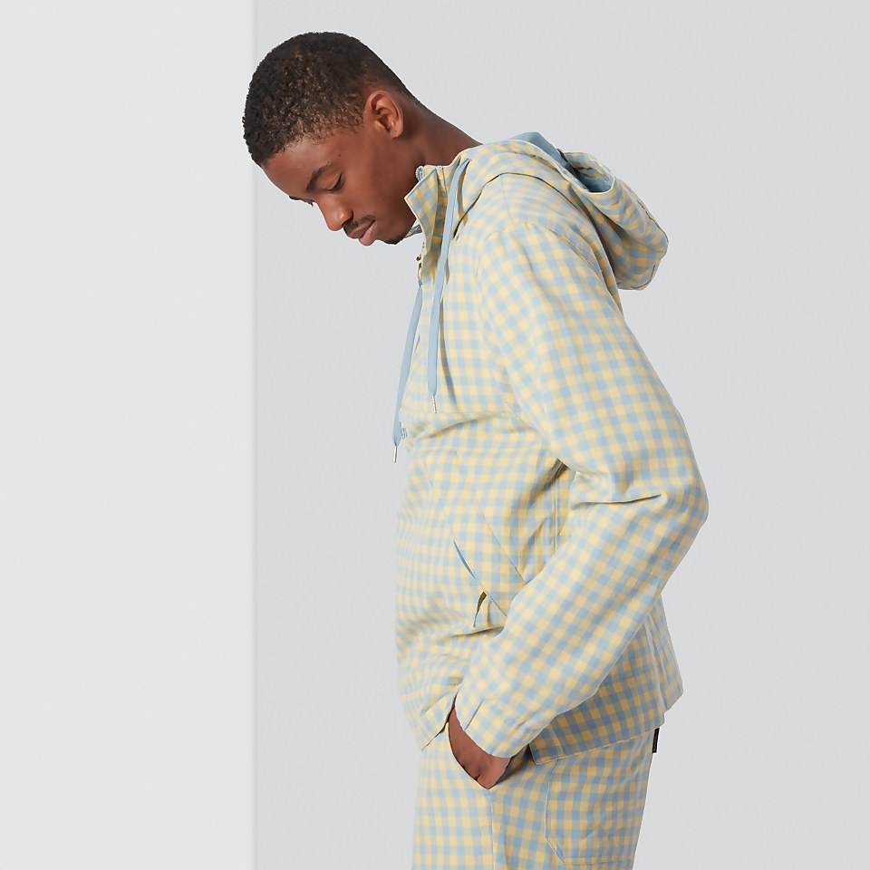 Men's Funnel Neck Gingham Anorak Yellow