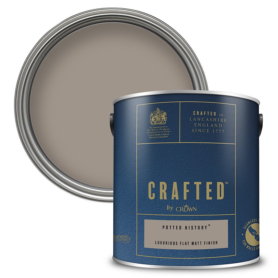 CRAFTED by Crown Flat Matt Interior Wall, Ceiling and Wood Paint Potted History® - 2.5L