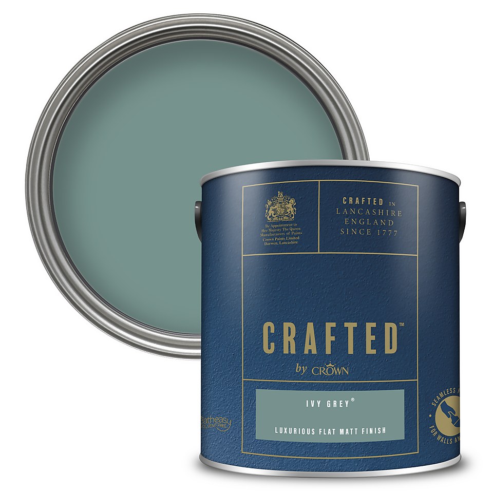 CRAFTED by Crown Flat Matt Interior Wall, Ceiling and Wood Paint Ivy Grey® - 2.5L