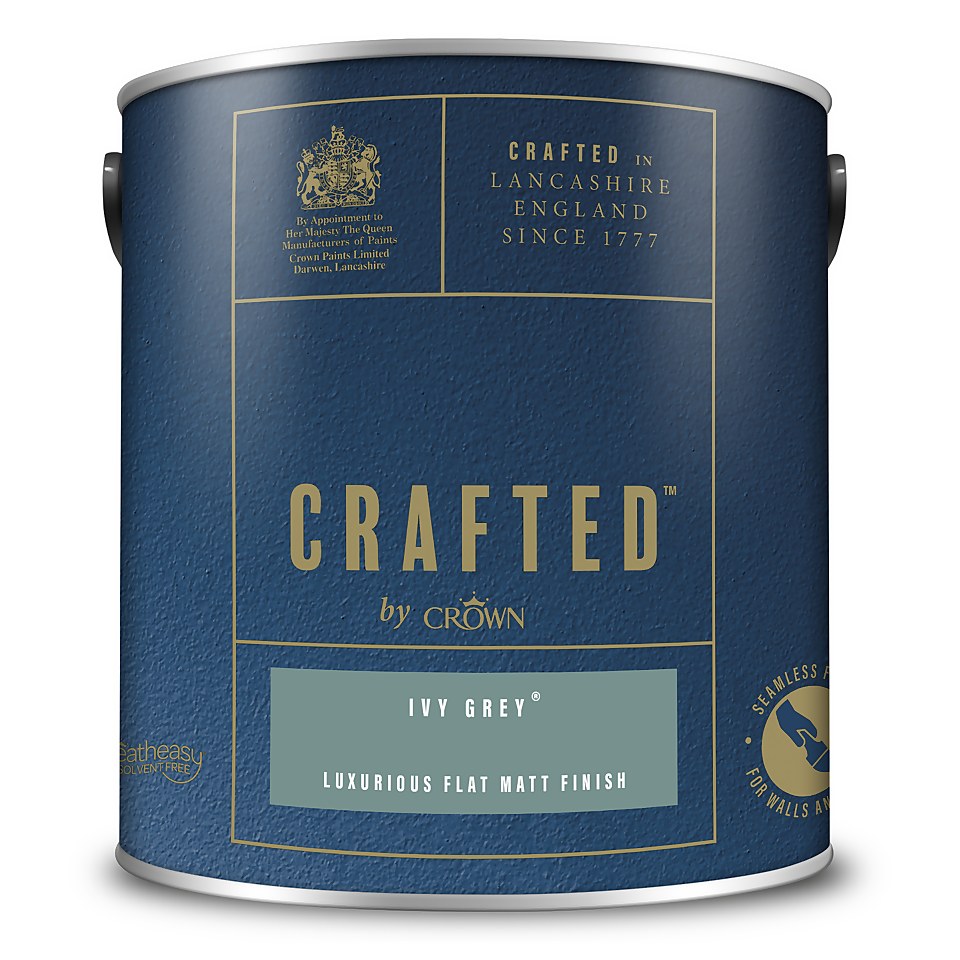 CRAFTED by Crown Flat Matt Interior Wall, Ceiling and Wood Paint Ivy Grey® - 2.5L