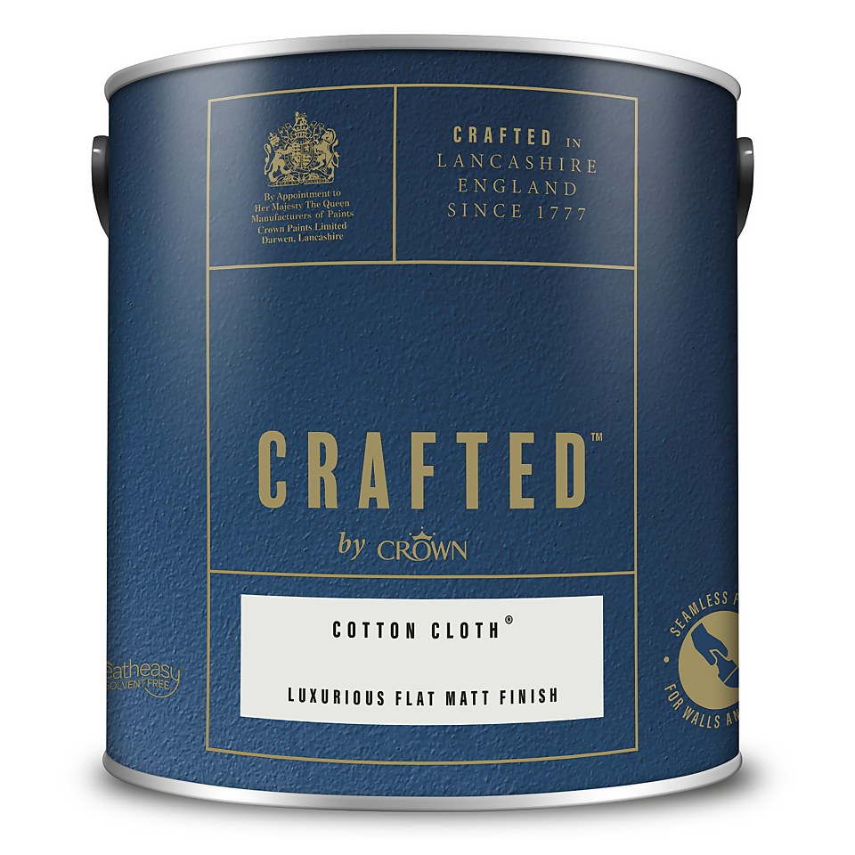 CRAFTED by Crown Flat Matt Interior Wall, Ceiling and Wood Paint Cotton Cloth - 2.5L