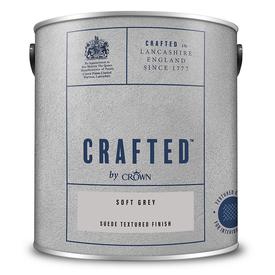 CRAFTED by Crown Suede Textured Matt Emulsion Interior Wall Paint Soft Grey - 2.5L