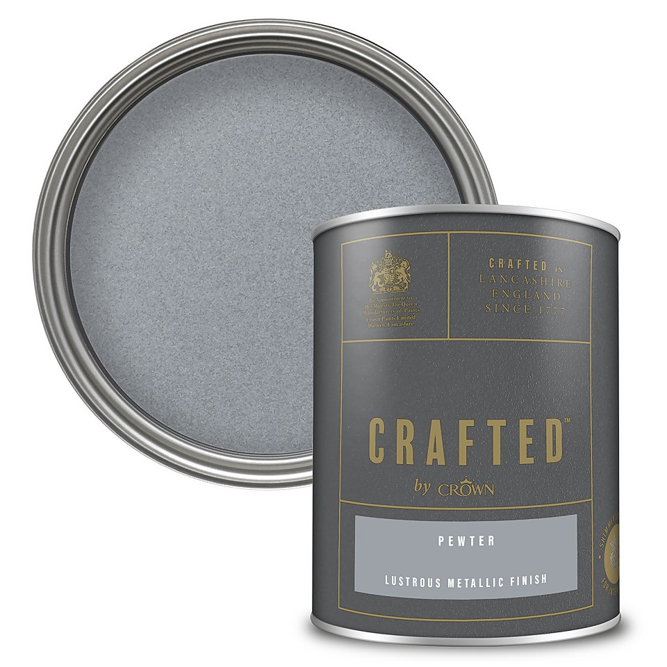 CRAFTED by Crown Lustrous Metallic Interior Wall and Wood Paint Pewter - 1.25L